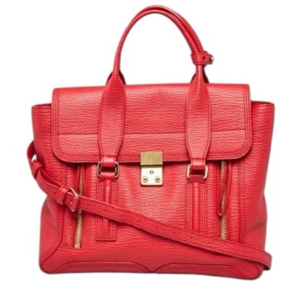 3.1 Phillip Lim Red Shark Embossed Leather Medium Pashli Satchel Bag